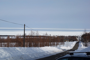 DAY6。トリップ最終日の朝。登り口から見えるオホーツク海の流氷。